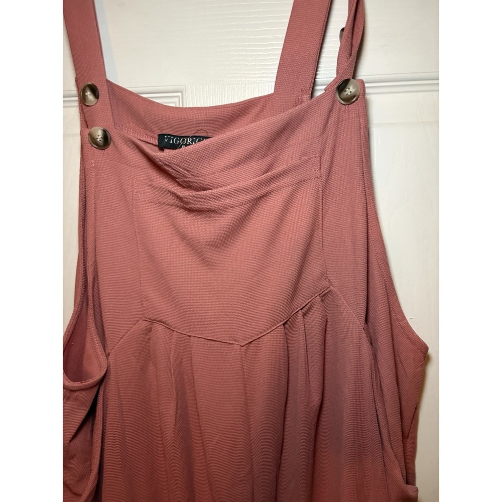 Vigorics Wide Leg Overalls Loose Fit Waffle Knit Texture Pink Size XL